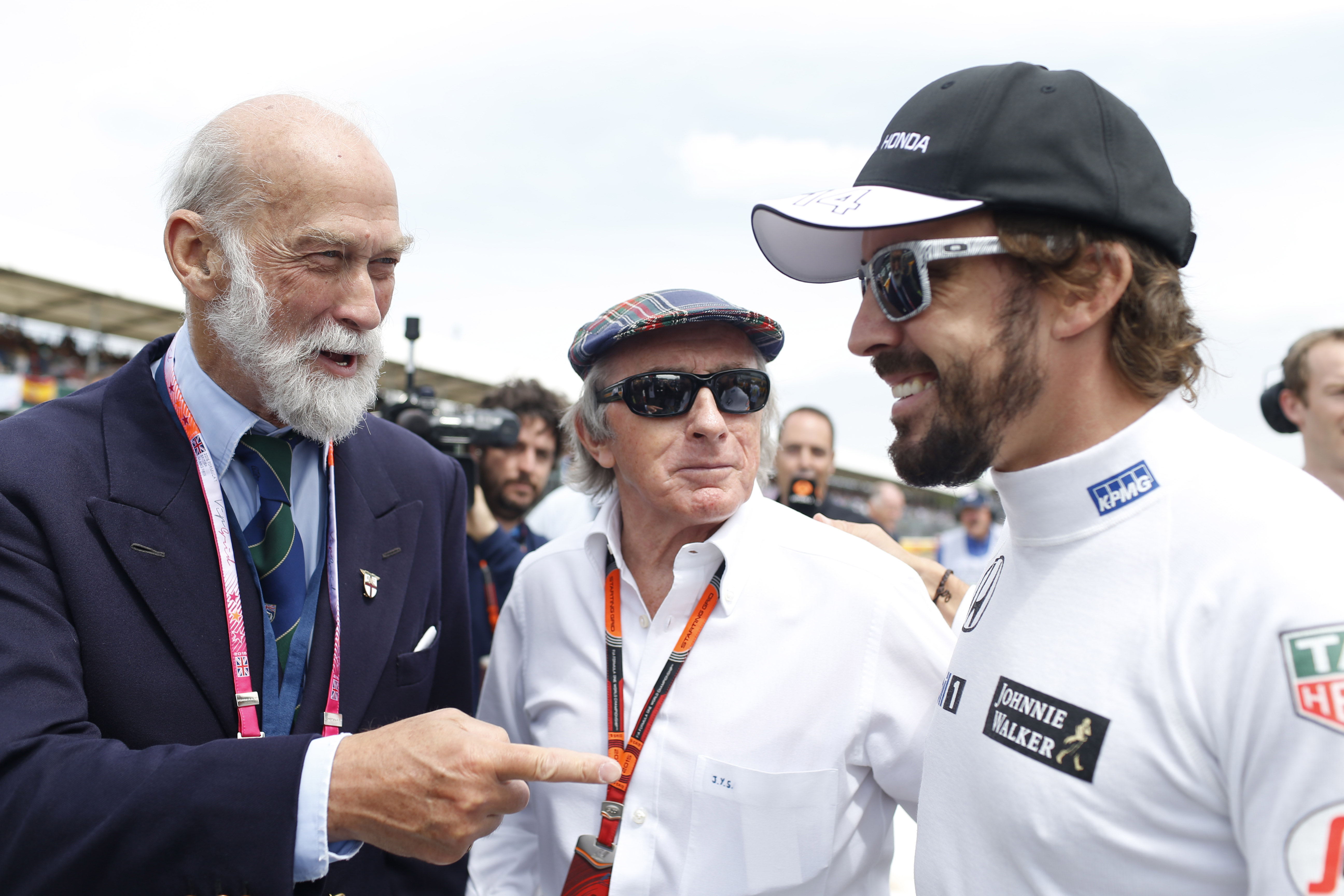 Fernando Alonso with HRH Prince Michael of Kent and Sir Jackie Stewart.