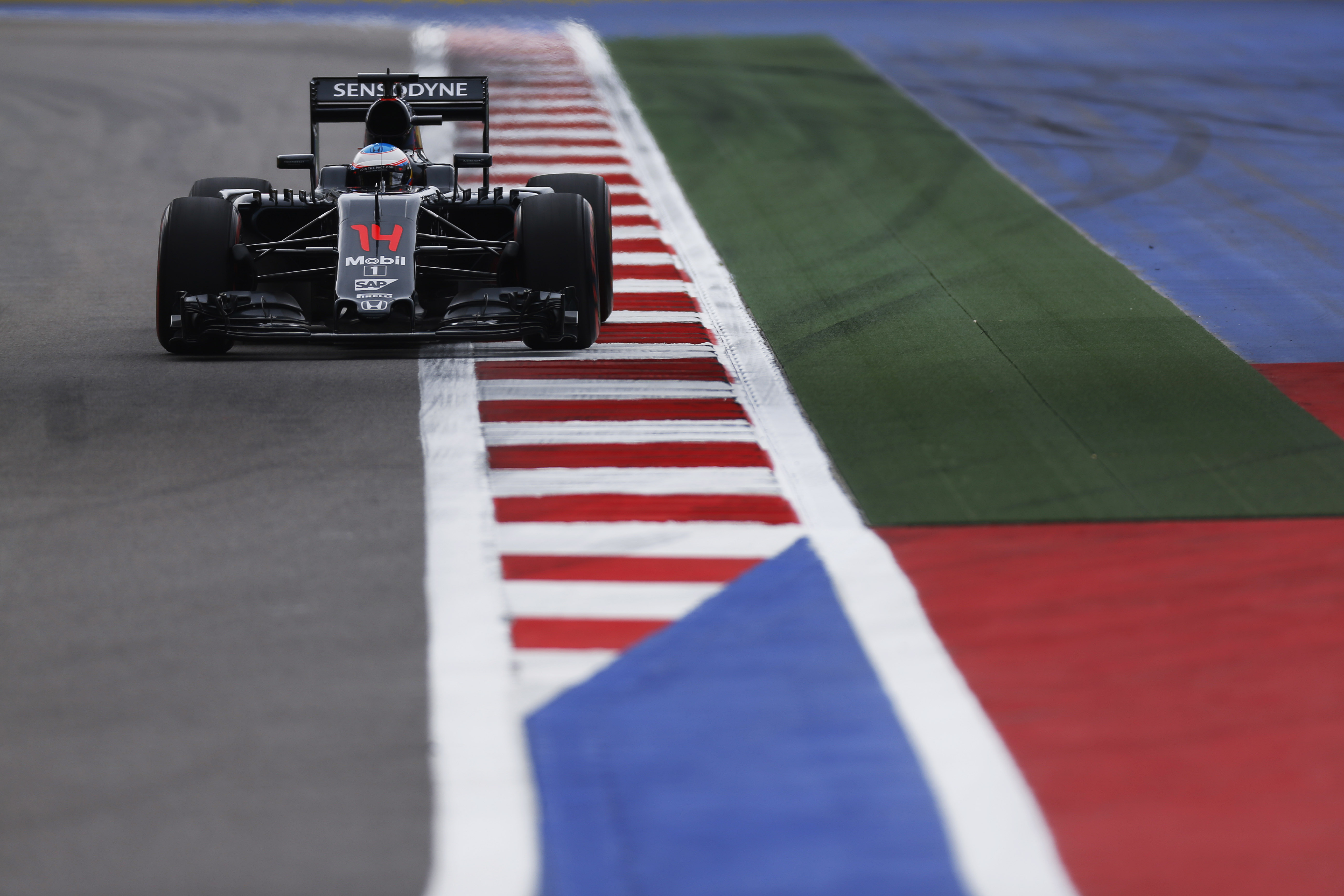 Fernando Alonso on track. Russian Grand Prix 2016