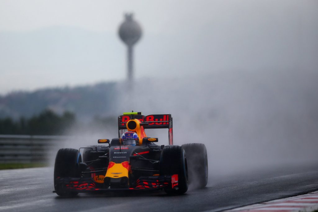 Max Verstappen at a rain soaked Hungarian Grand PRix Qualifying session