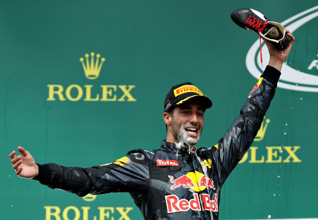 Danny Ricciardo of Red Bull on the podium at the 2016 German Grand Prix