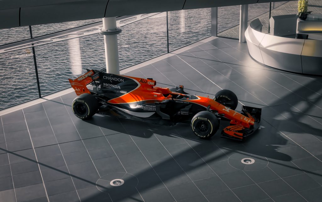 The MCL32 from 2017 in the McLaren Technology Centre