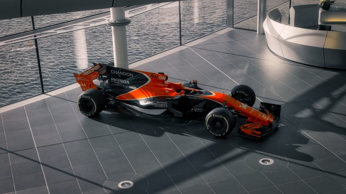 The MCL32 from 2017 in the McLaren Technology Centre