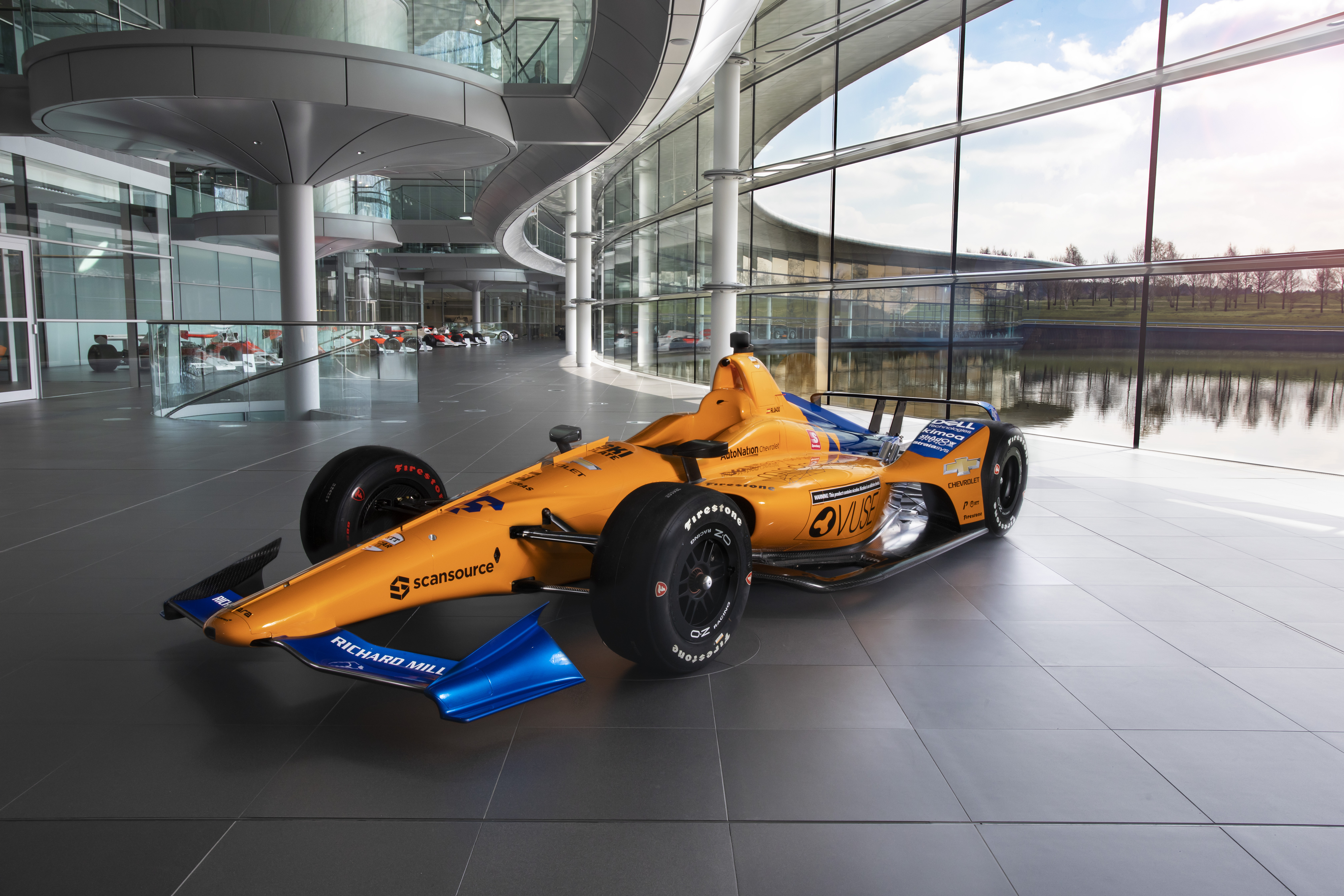 McLaren Indy500 car 2019 on the boulevard at McLaren Technology Centre